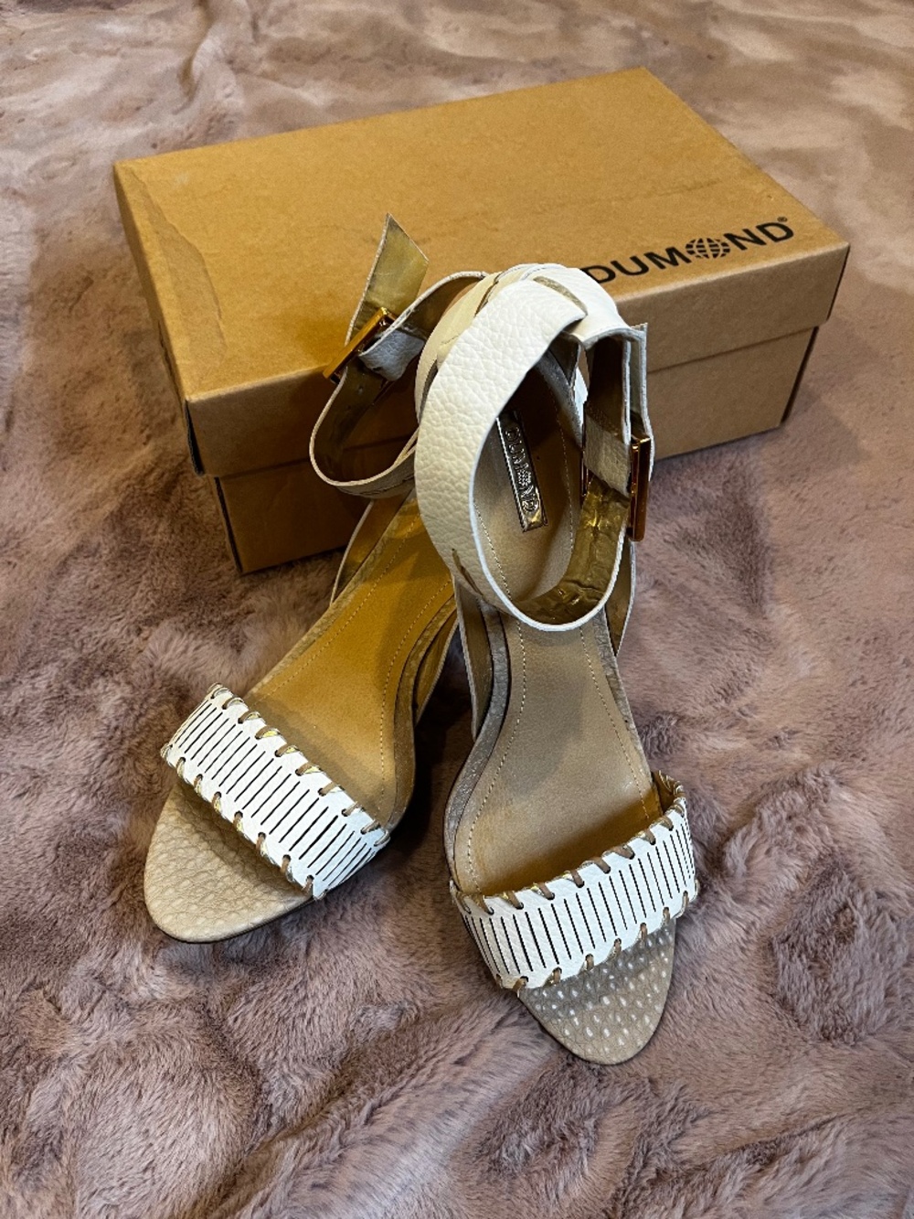 White leather heeled sandals